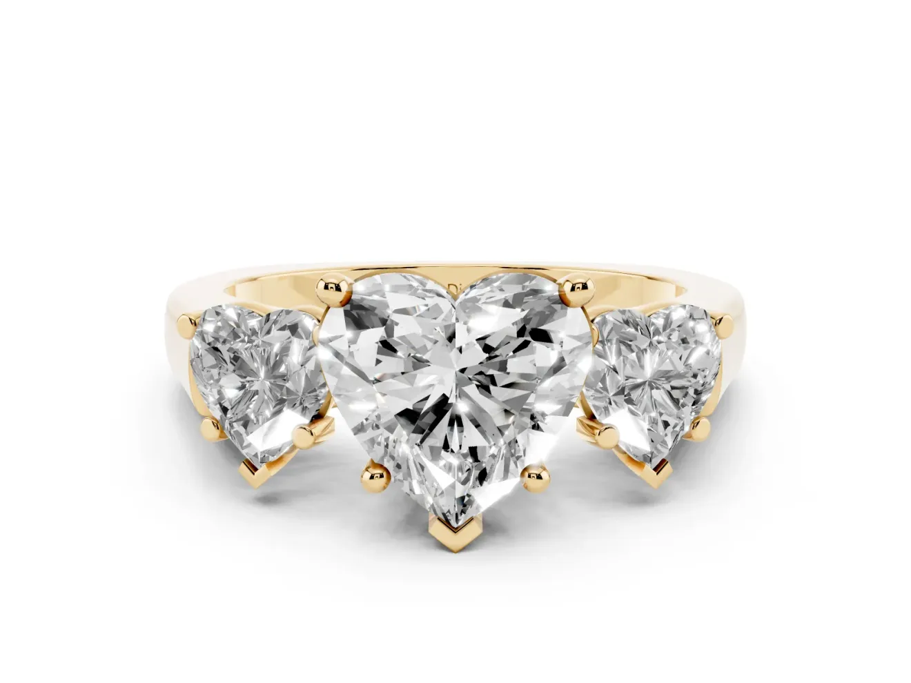 Heart-Shaped Three Stone Engagement Ring Setting | Plain Squared Band | Yellow Gold