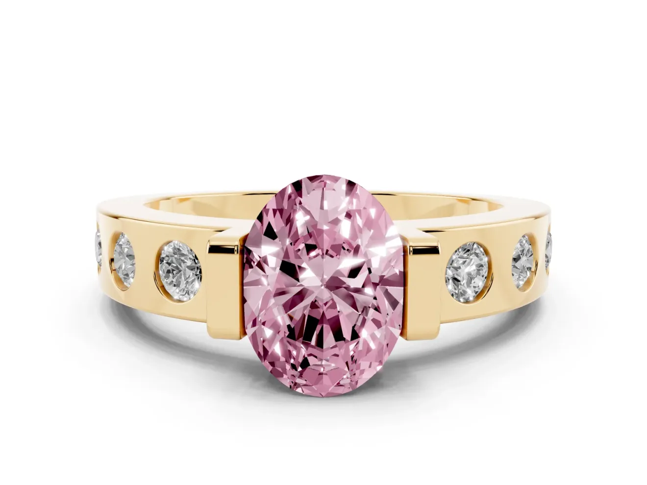 Oval Tension Style Engagement Ring Setting for a Fancy Pink Lab-Grown Diamond | Yellow Gold