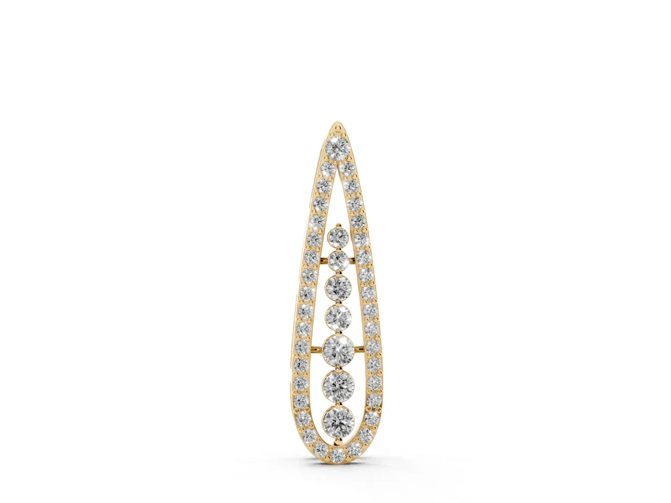 Round Lab-Grown Diamond Graduated Pavé Teardrop Pendant Necklace | Open Frame | Yellow Gold