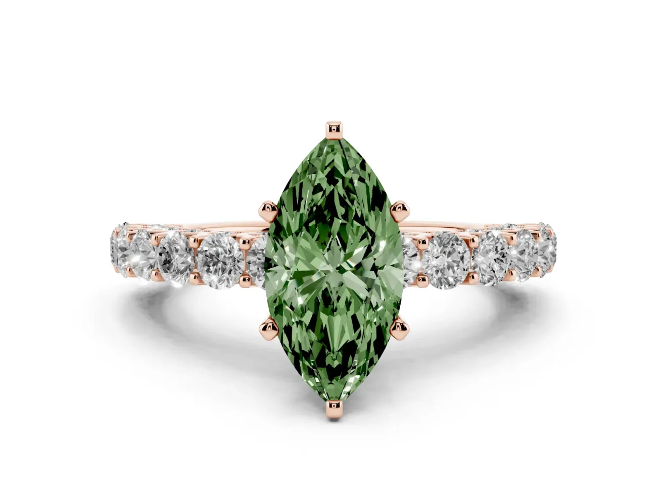 Marquise Shared Prong Engagement Ring Setting for a Fancy Green Lab-Grown Diamond | Rose Gold