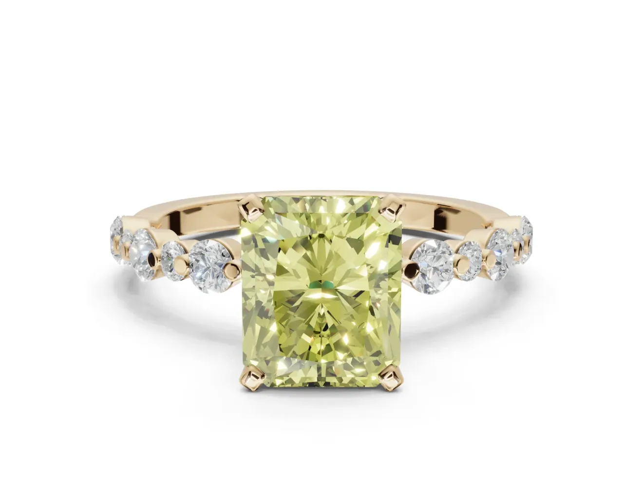 Radiant Cut Pavé Engagement Ring Setting for a Fancy Yellow Lab-Grown Diamond | Alternating Accents | Yellow Gold