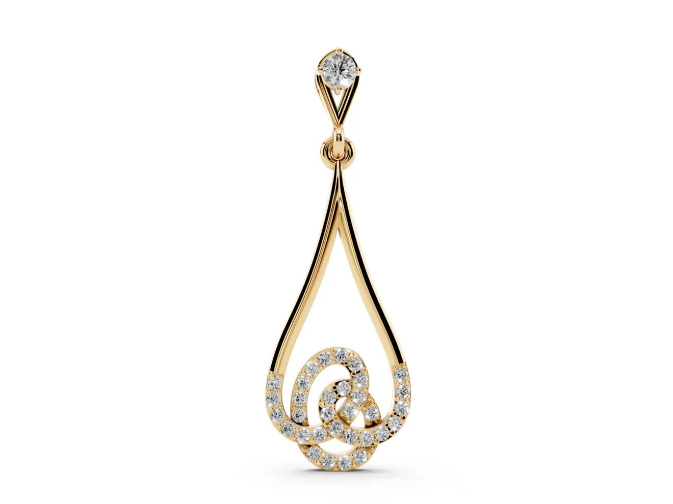 Round Lab-Grown Diamond Pavé Swirl Teardrop Pendant Necklace | Open Drop | Yellow Gold