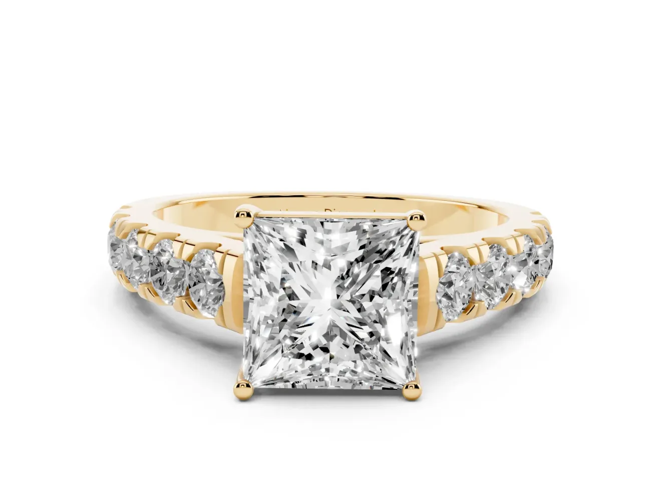 Princess Cut Cut-Down Side Stone Engagement Ring Setting | Scalloped Shoulders | Yellow Gold