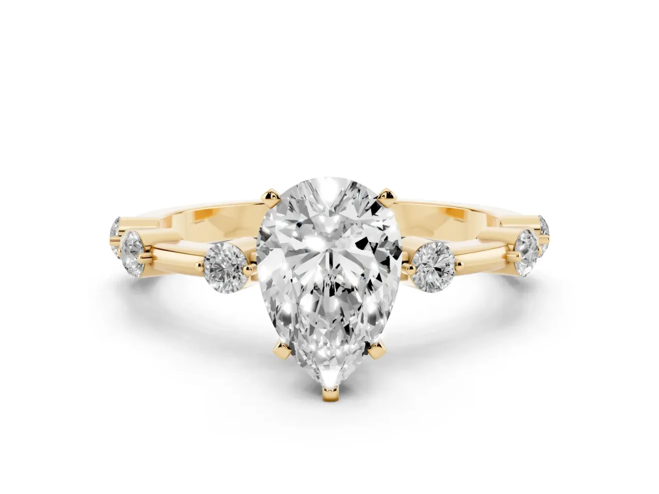 Pear-Shaped Bar Set Engagement Ring Setting | Spaced Side Stones | Yellow Gold