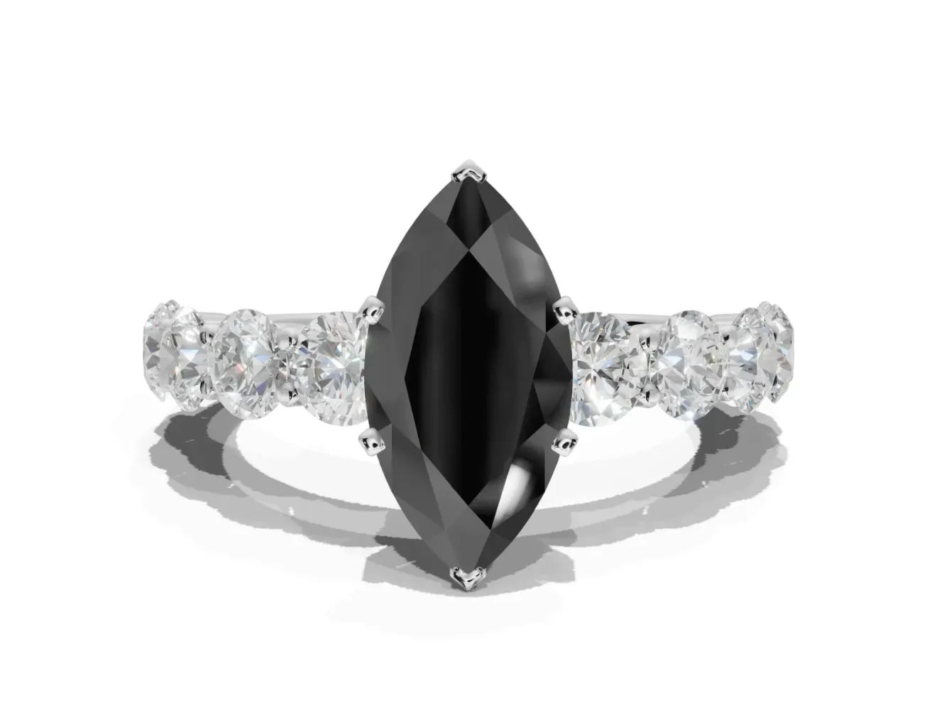 Marquise Side Stone Engagement Ring Setting for a Black Center | Sterling Silver