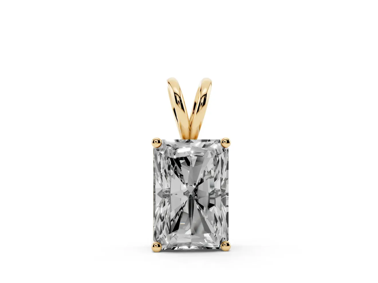 Radiant Cut Lab-Grown Diamond Solitaire Pendant Necklace | Split Bail | Yellow Gold