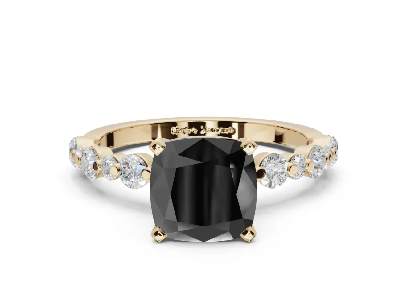Cushion Cut Pavé Engagement Ring Setting for a Black Center | Alternating Accents | Yellow Gold