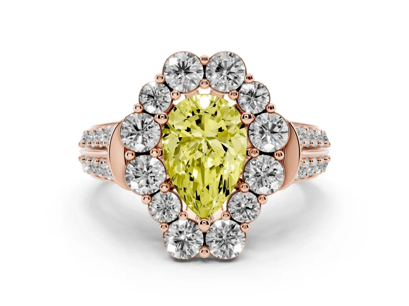 Pear-Shaped Large Accent Halo Engagement Ring Setting for a Fancy Yellow Lab-Grown Diamond | Graduated Pavé | Rose Gold
