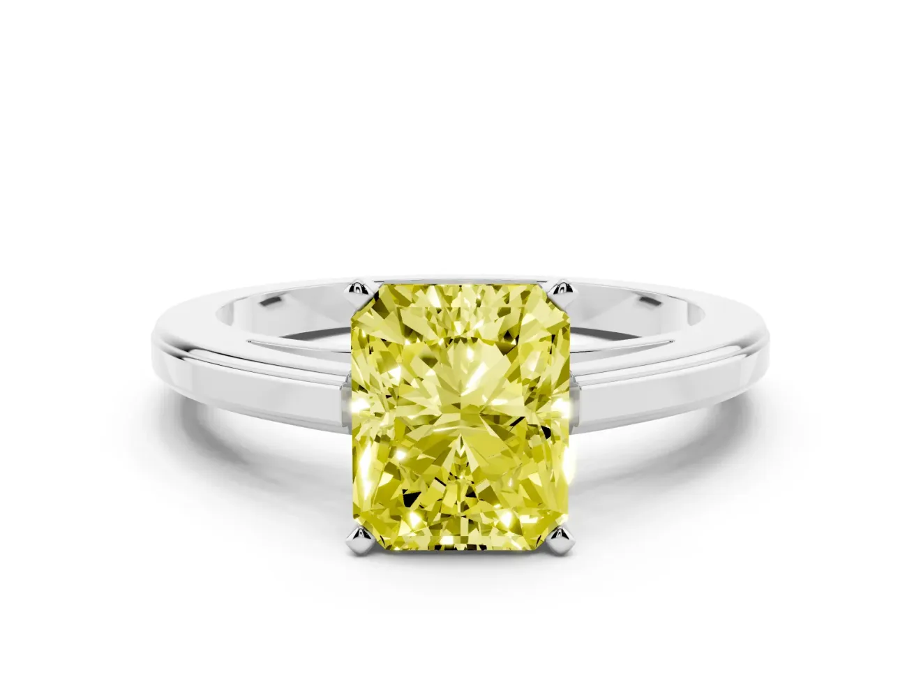 Radiant Cut Solitaire Engagement Ring Setting for a Fancy Yellow Lab-Grown Diamond | Stepped Flat Band | Sterling Silver