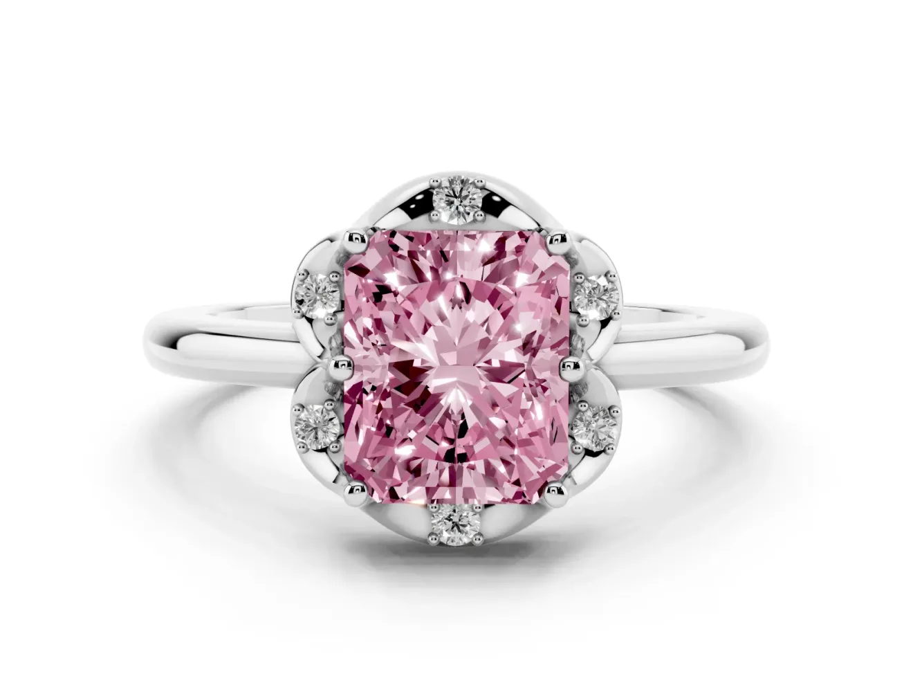 Radiant Cut Petal Halo Engagement Ring Setting for a Fancy Pink Lab-Grown Diamond | Sterling Silver