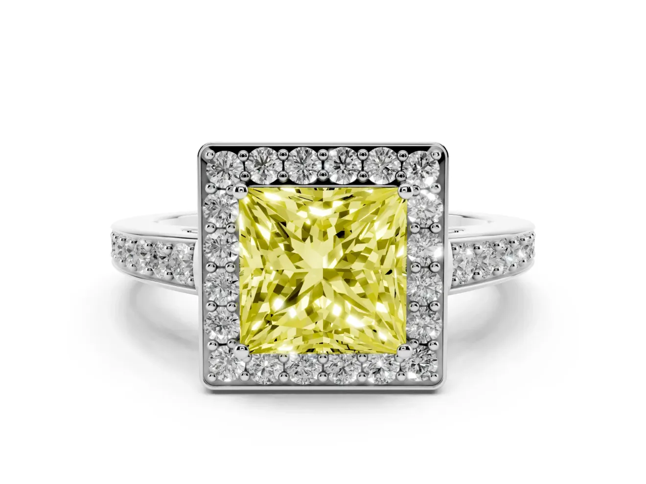 Princess Cut Framed Halo Engagement Ring Setting for a Fancy Yellow Lab-Grown Diamond | Graduated Pavé | Sterling Silver