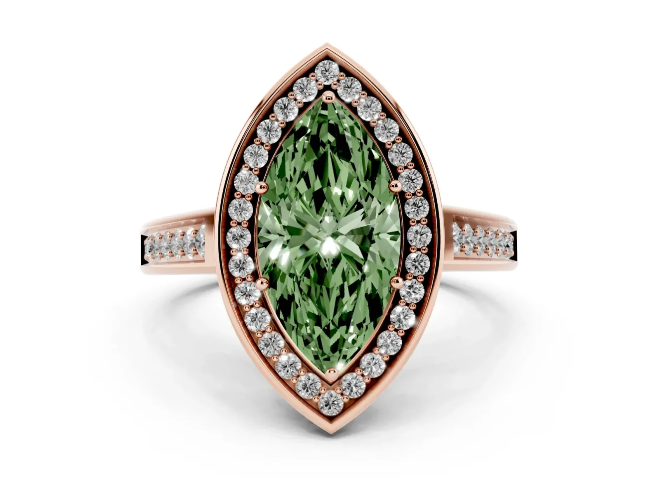 Marquise Rimmed Halo Engagement Ring Setting for a Fancy Green Lab-Grown Diamond | Rose Gold