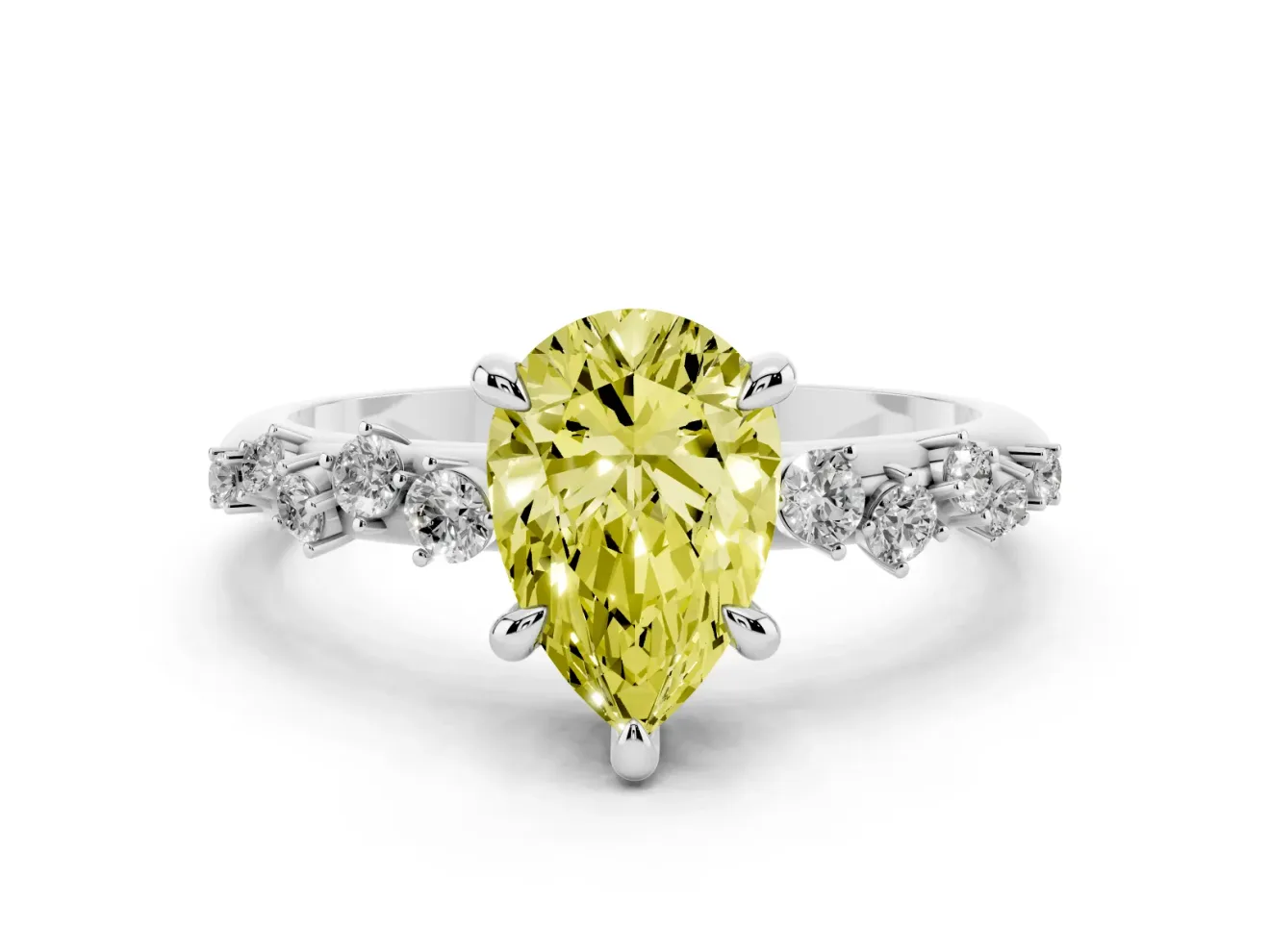 Pear-Shaped Graduated Accent Engagement Ring Setting for a Fancy Yellow Lab-Grown Diamond | Platinum