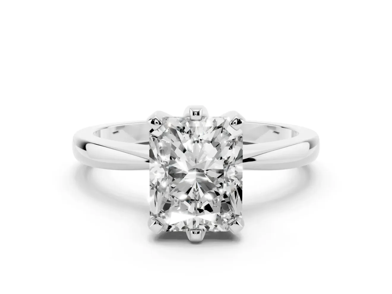 Radiant Cut Tapered Solitaire Engagement Ring Setting | Claw Prong Head | White Gold