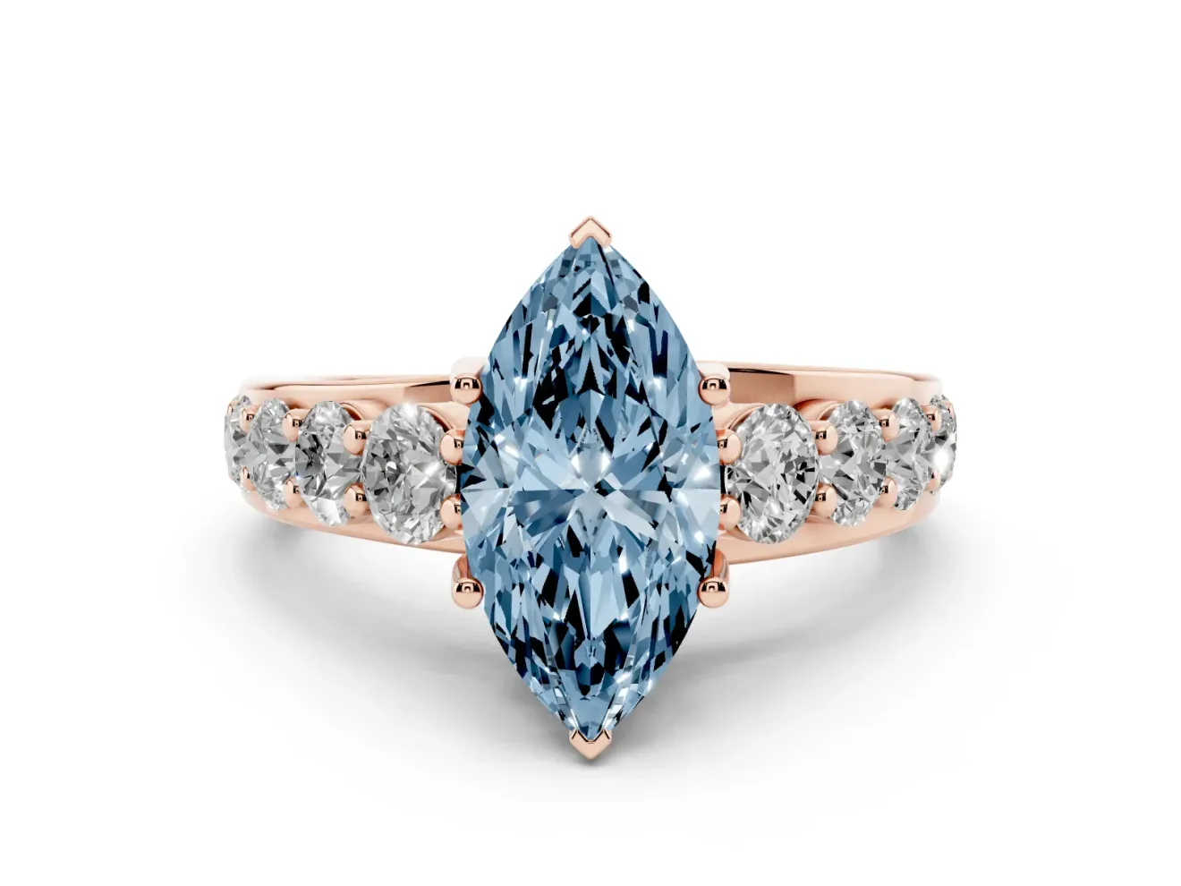 Marquise Graduated Engagement Ring Setting for a Fancy Blue Lab-Grown Diamond | Rose Gold