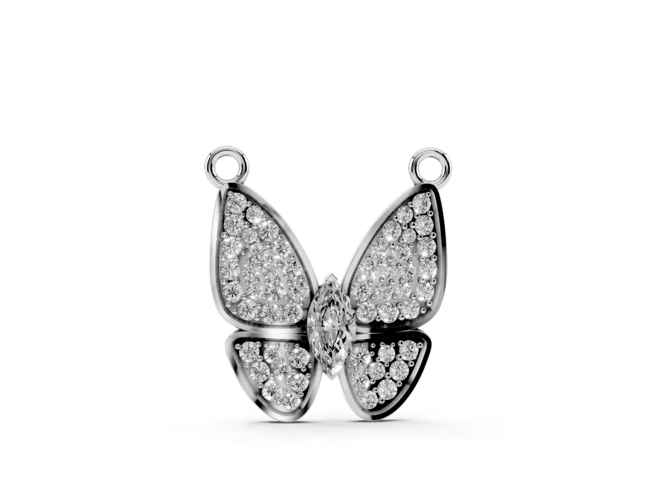 Marquise Lab-Grown Diamond Pavé Butterfly Pendant Necklace | Four Wings | White Gold