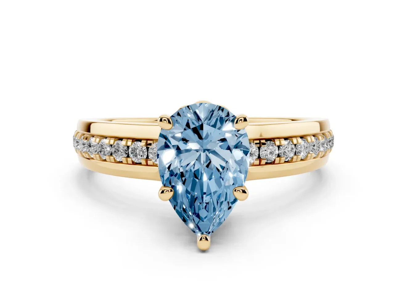 Pear-Shaped Channel Set Engagement Ring Setting for a Fancy Blue Lab-Grown Diamond | Rope Collar | Yellow Gold