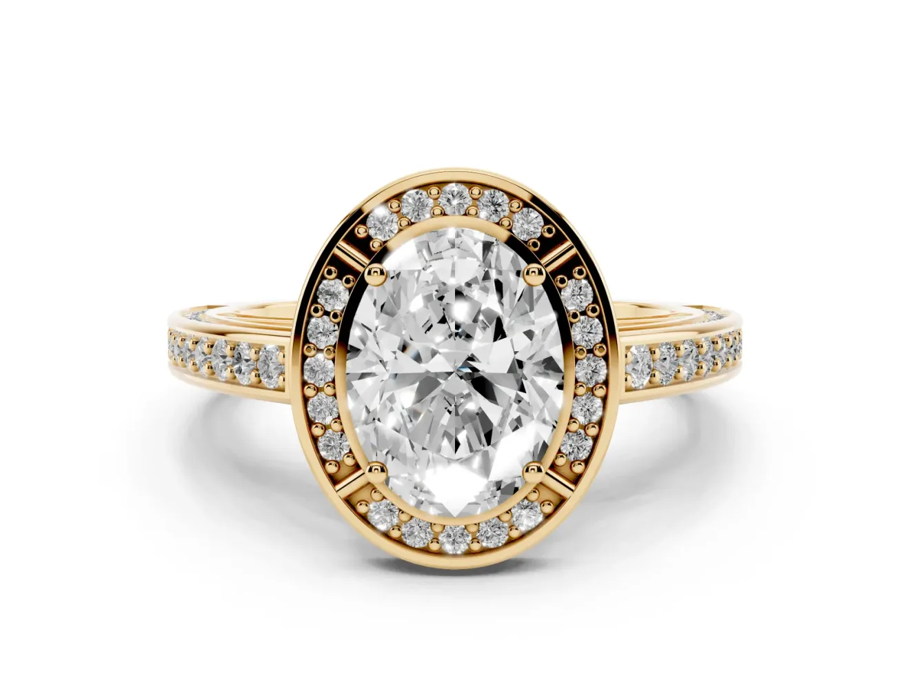 Oval Sectioned Halo Engagement Ring Setting | Pavé Gallery and Band | Yellow Gold