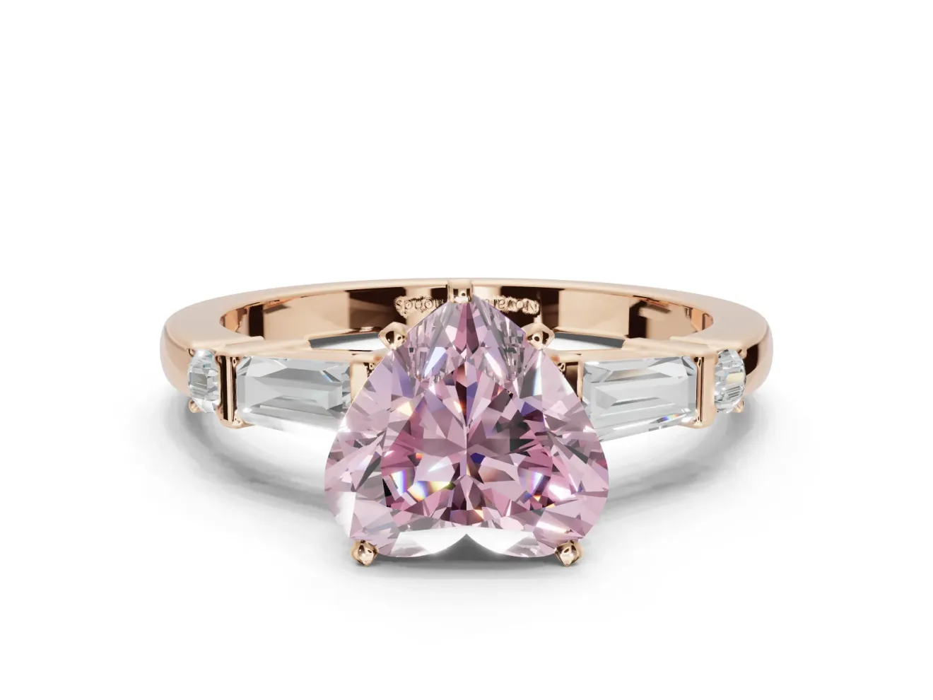 Heart-Shaped Tapered Baguette Engagement Ring Setting for a Fancy Pink Lab-Grown Diamond | Rose Gold