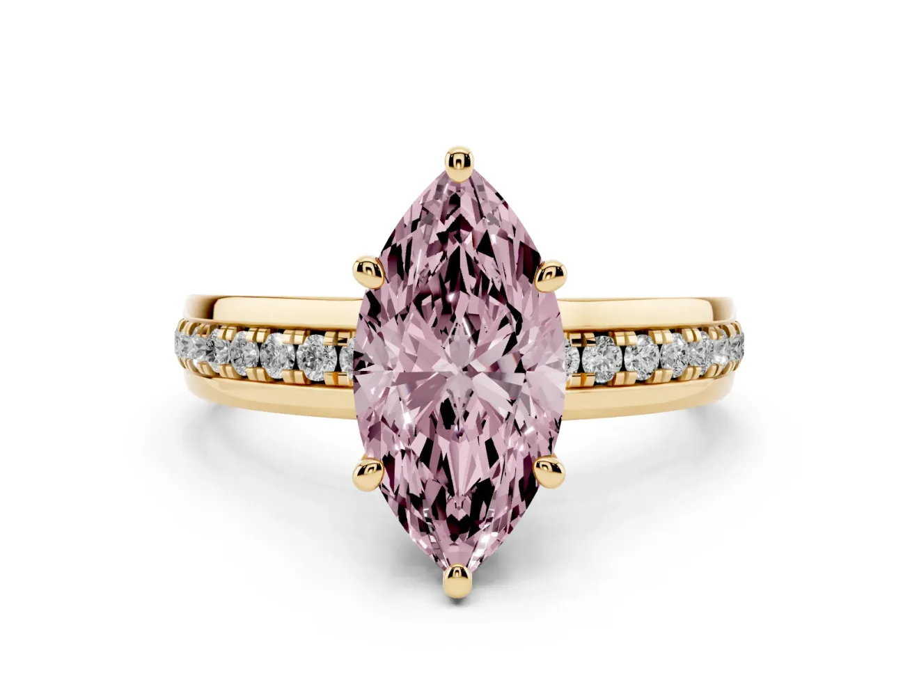 Marquise Channel Set Engagement Ring Setting for a Fancy Pink Lab-Grown Diamond | Rope Collar | Yellow Gold