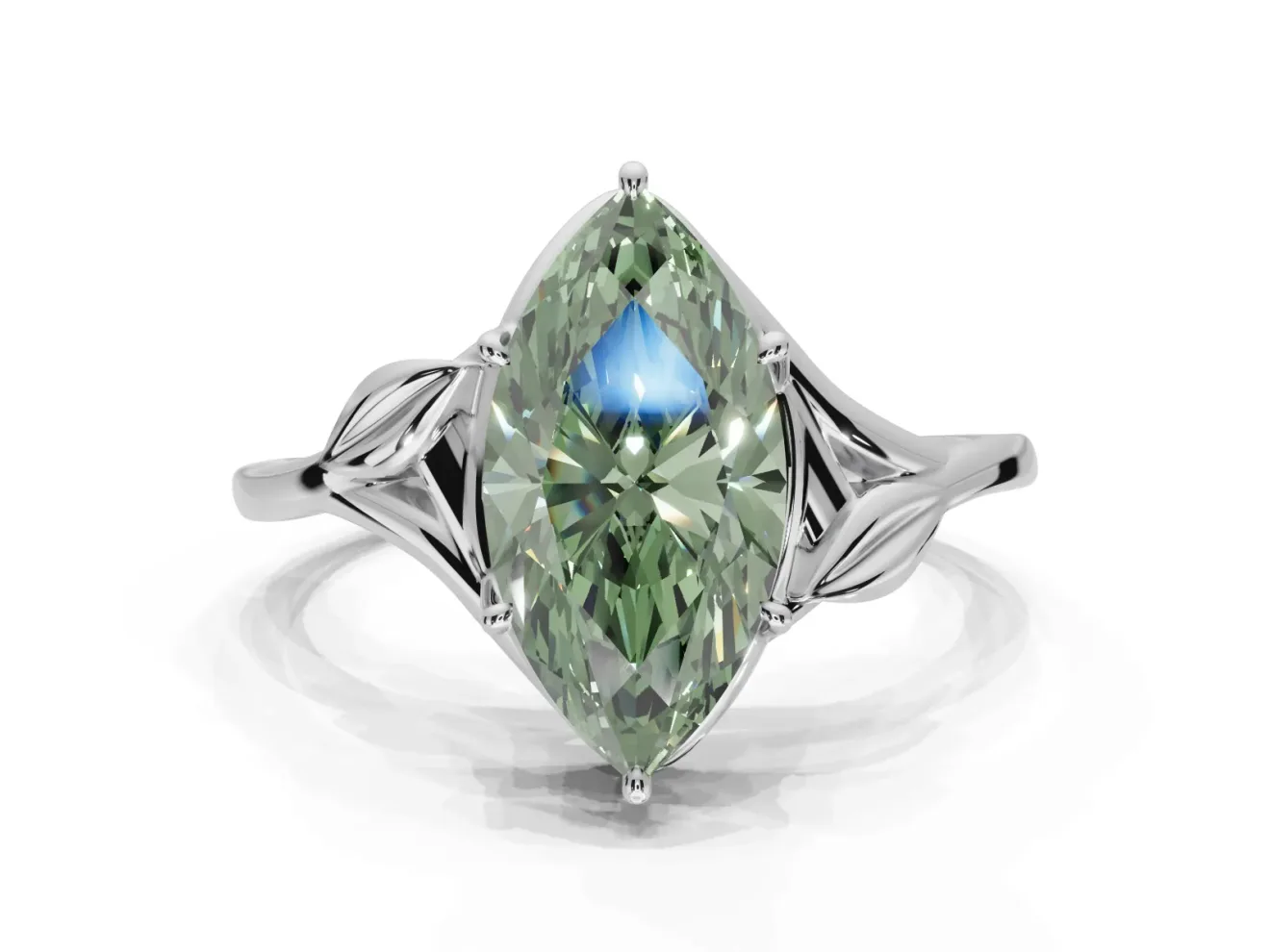 Marquise Bypass Solitaire Engagement Ring Setting for a Fancy Green Lab-Grown Diamond | White Gold