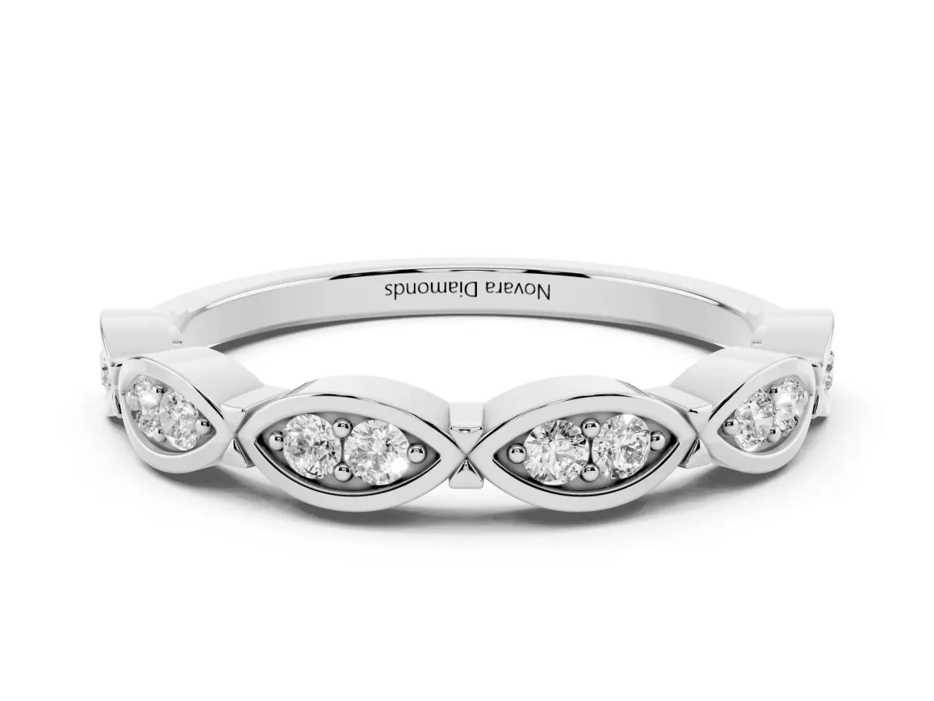 Marquise Diamond Smooth Bezel Eternity Band Set in Silver with Full Circle of Stones