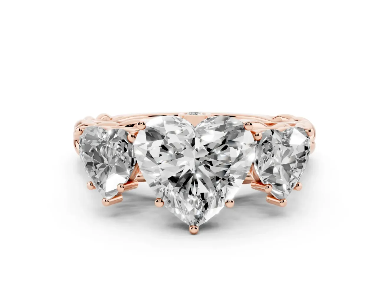 Heart-Shaped Three Stone Engagement Ring Setting | Braided Band | Rose Gold