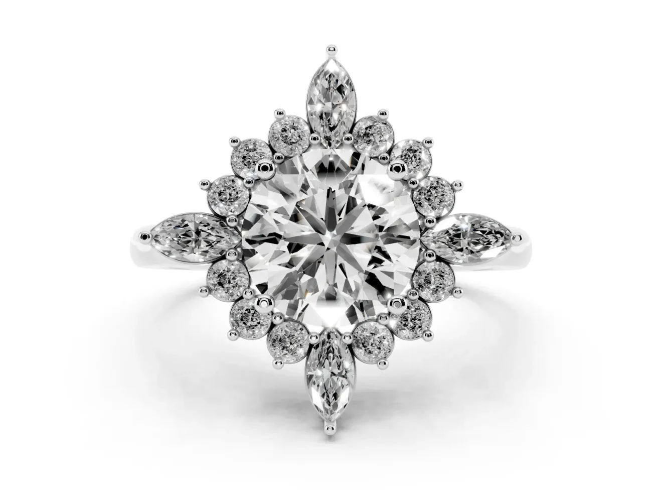 Round Cluster Halo Engagement Ring Setting | White Gold
