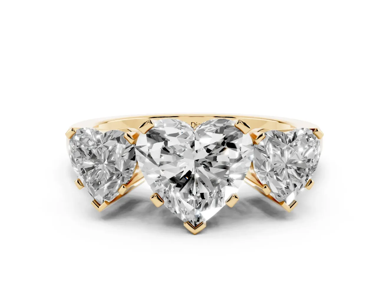 Heart-Shaped Three Stone Engagement Ring Setting | Large Side Stones | Yellow Gold
