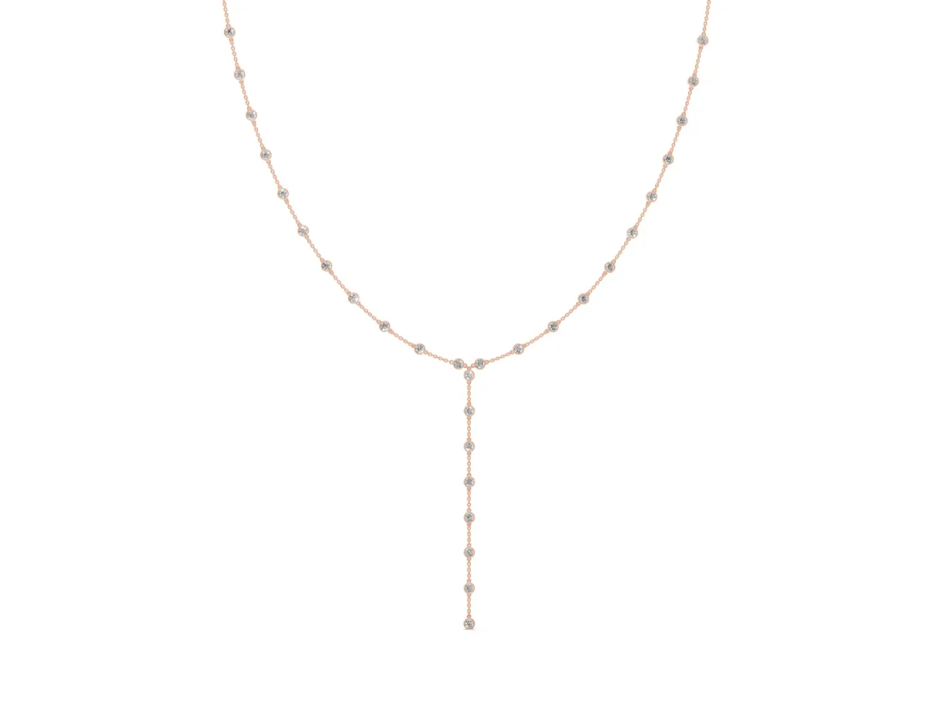 Round Lab-Grown Diamond Bezel Station Y Necklace | Station Drop | Rose Gold