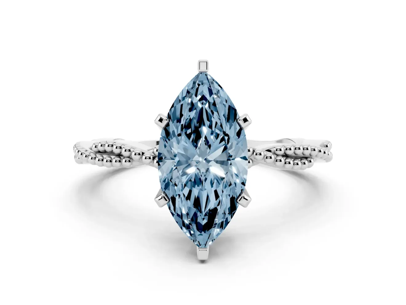 Marquise Twisted Solitaire Engagement Ring Setting for a Fancy Blue Lab-Grown Diamond | White Gold