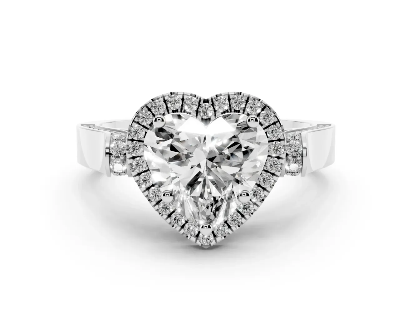 Heart-Shaped Halo Engagement Ring Setting | Pointed Pave Shoulders | Sterling Silver