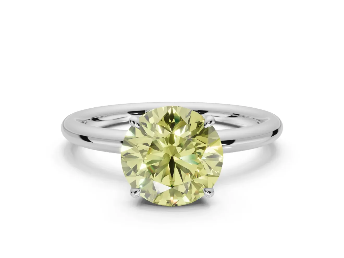 Round Hidden Halo Ring Setting for a Fancy Yellow Lab-Grown Diamond | Sterling Silver