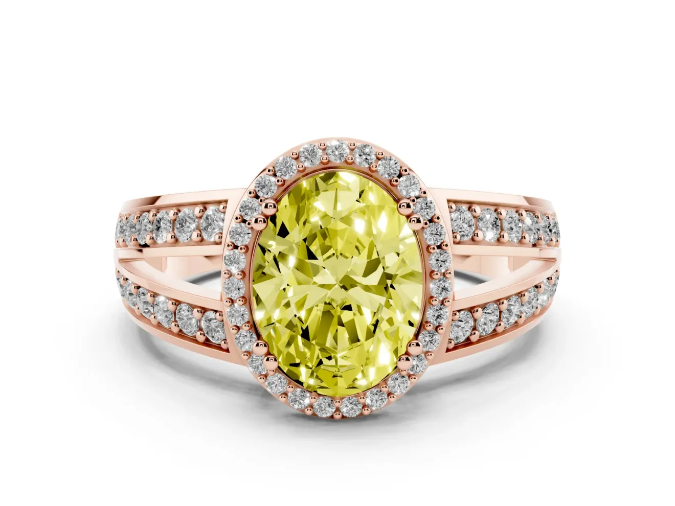 Oval Halo Engagement Ring Setting for a Fancy Yellow Lab-Grown Diamond | Split Shank | Rose Gold