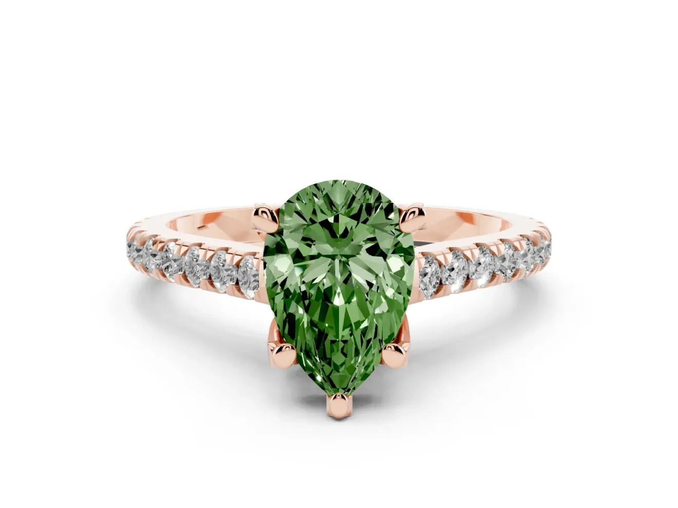 Pear-Shaped Hidden Halo Pave Engagement Ring Setting for a Fancy Green Lab-Grown Diamond | Claw Prongs | Rose Gold