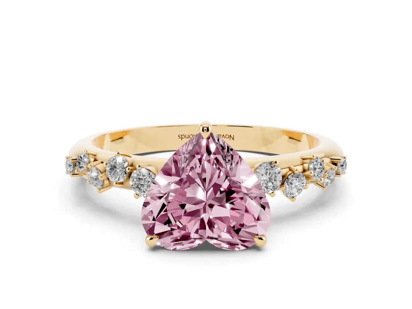 Heart-Shaped Graduated Solitaire Engagement Ring Setting for a Fancy Pink Lab-Grown Diamond | Yellow Gold