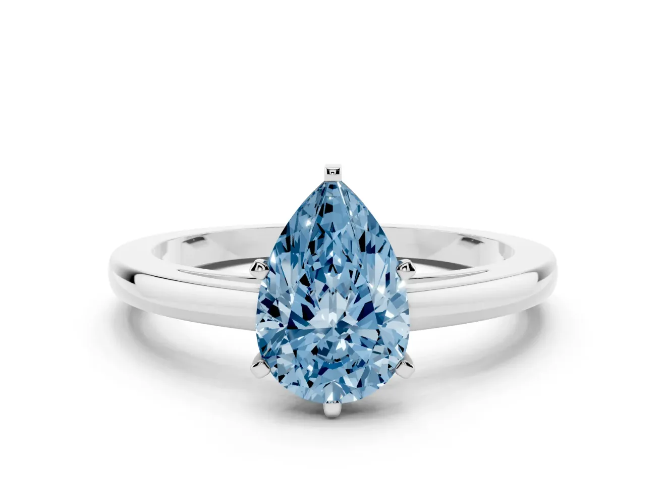 Pear-Shaped Plain Engagement Ring Setting for a Fancy Blue Lab-Grown Diamond | White Gold