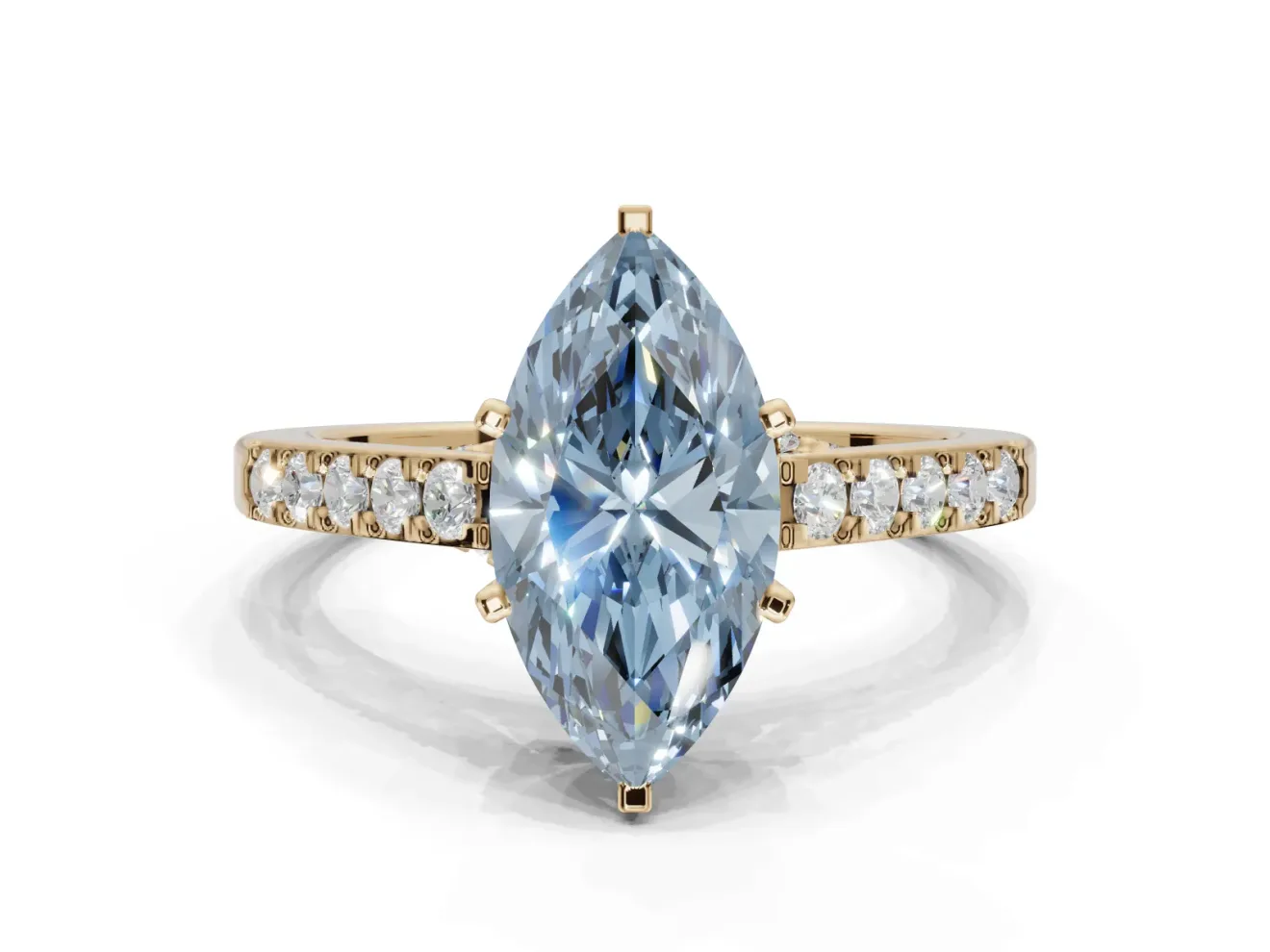 Marquise Pavé Solitaire Engagement Ring Setting for a Fancy Blue Lab-Grown Diamond | Crossover Gallery | Yellow Gold