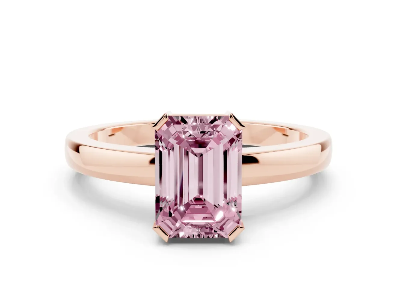 Emerald Cut Solitaire Engagement Ring Setting for a Fancy Pink Lab-Grown Diamond | Flat Tab Prongs | Rose Gold