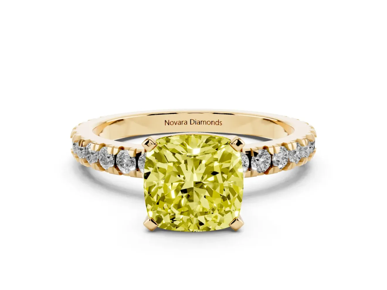 Cushion Cut Pavé Engagement Ring Setting for a Fancy Yellow Lab-Grown Diamond | Yellow Gold