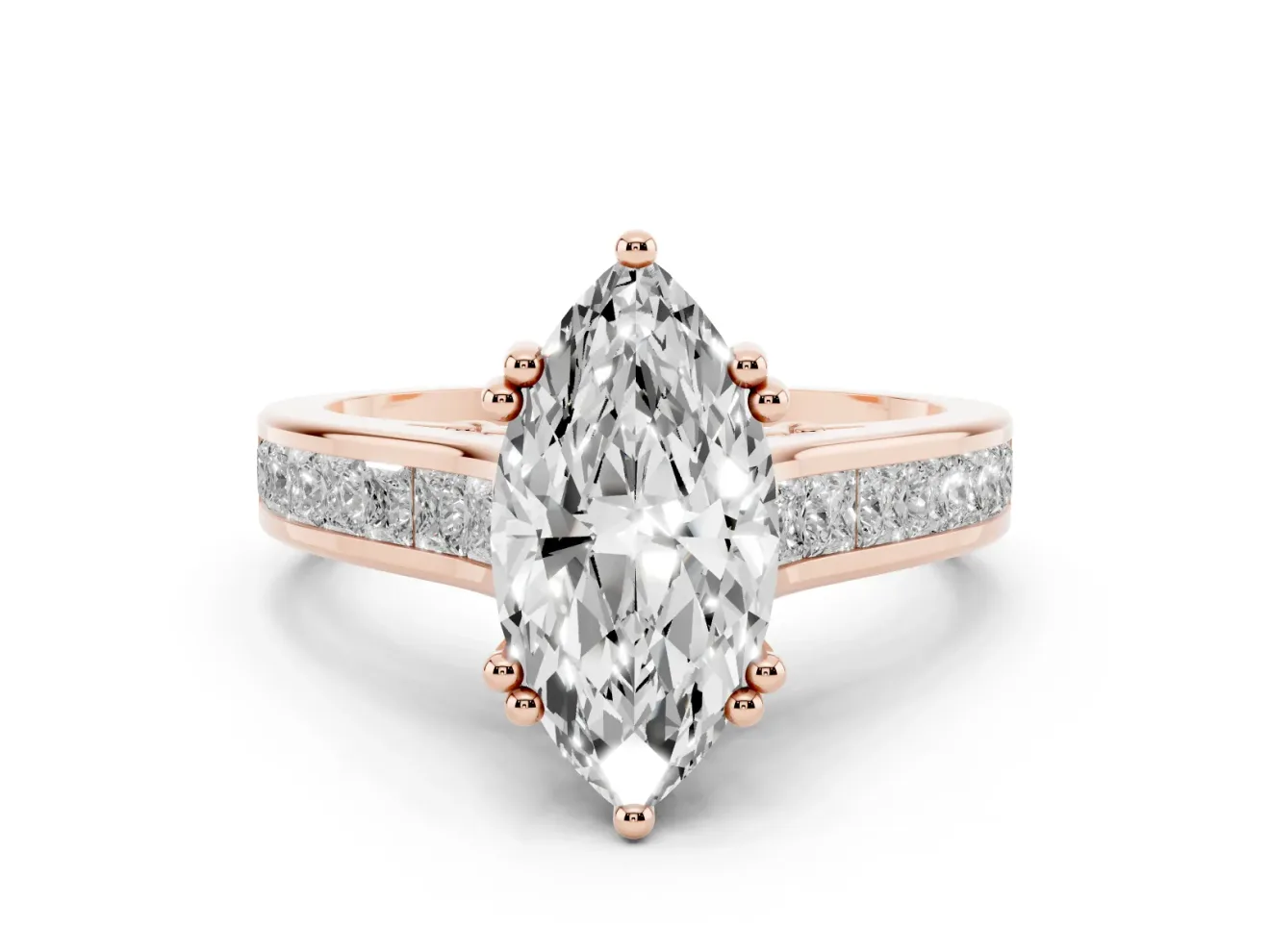 Marquise Cut Diamond Channel Set Solitaire Engagement Ring Set in Rose gold with Prong Setting