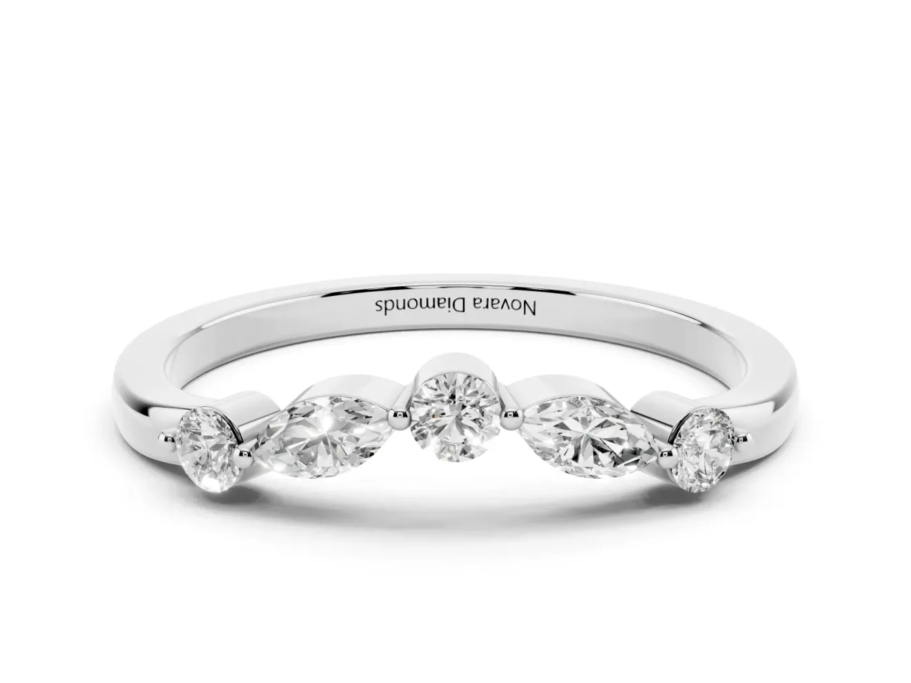 Round and Marquise Diamond Half Eternity Band Set in Platinum with Alternating Prong Setting