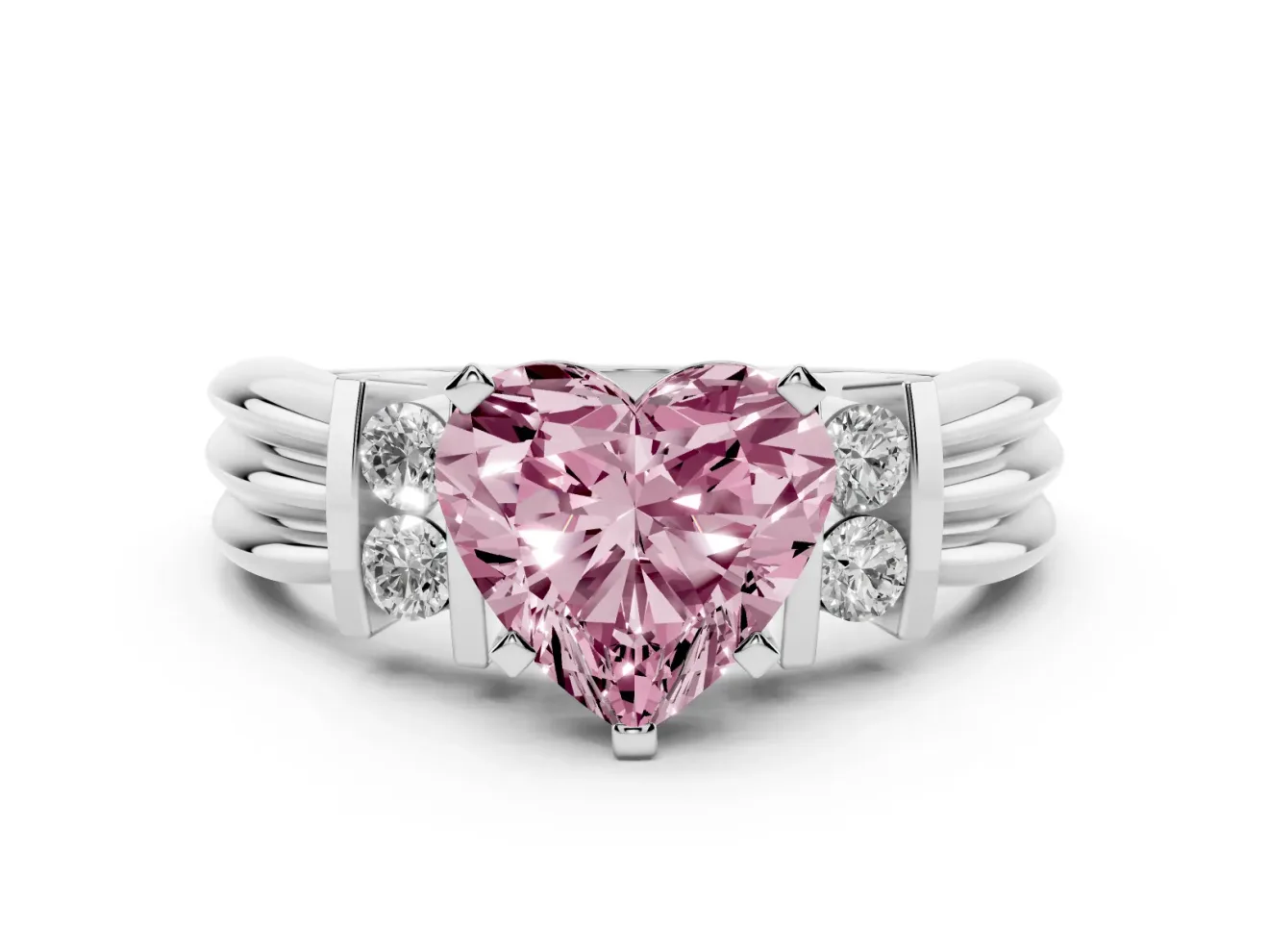 Heart-Shaped Bar-Set Engagement Ring Setting for a Fancy Pink Lab-Grown Diamond | Platinum