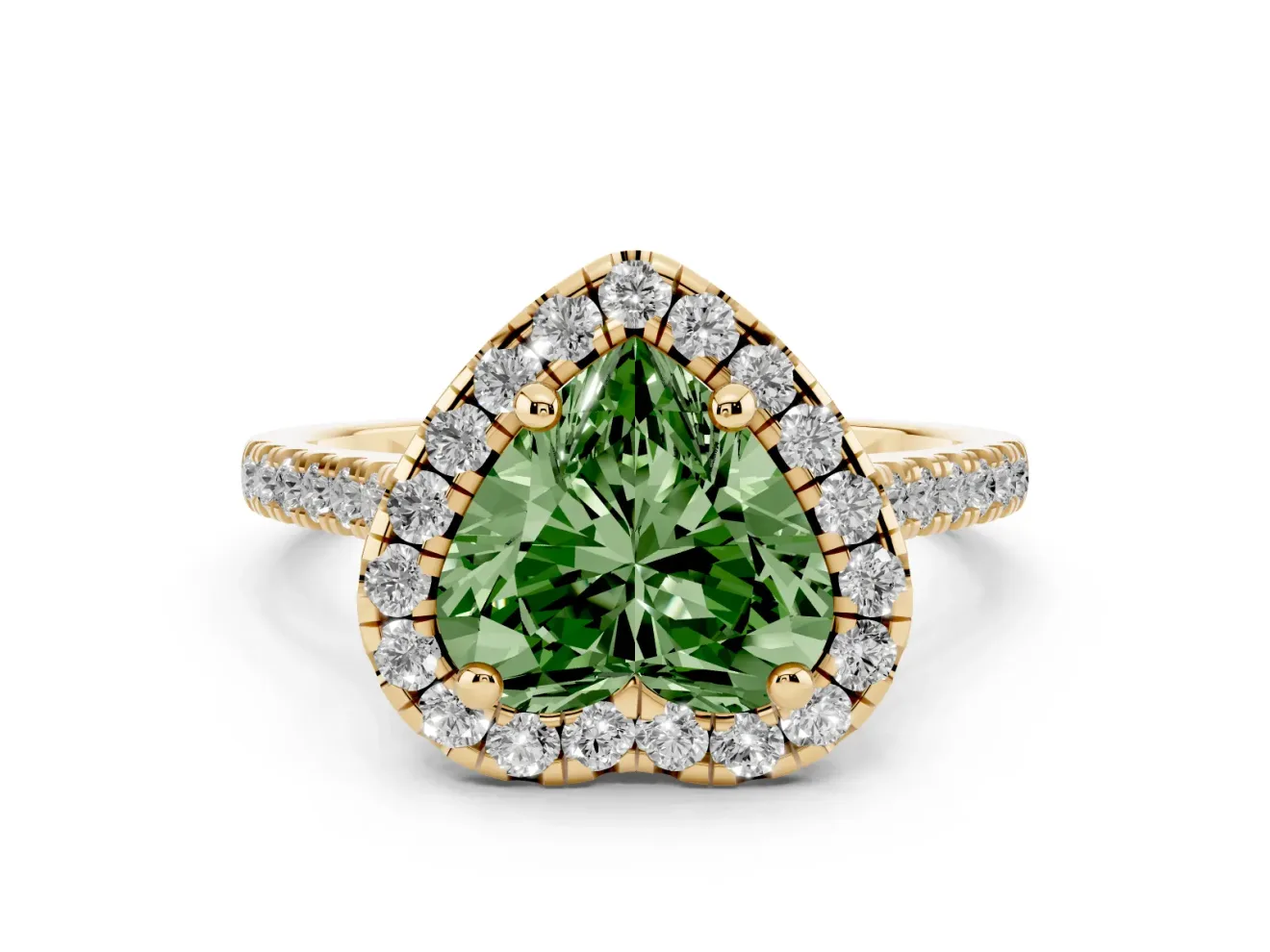 Heart-Shaped Halo Engagement Ring Setting for a Fancy Green Lab-Grown Diamond | Tapered Band | Yellow Gold