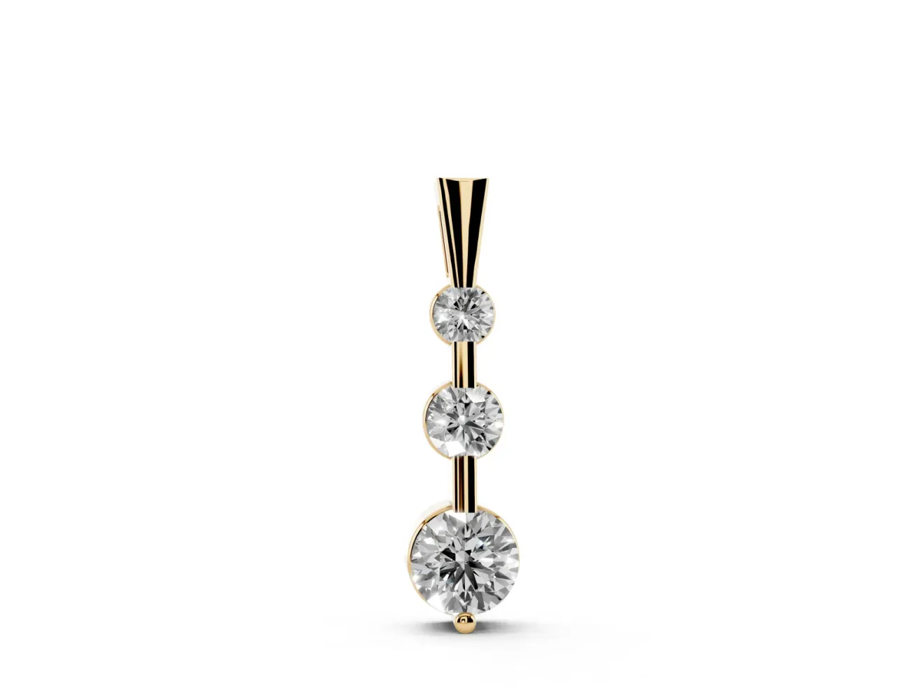 Round Lab-Grown Diamond Graduated Three-Stone Bar Pendant Necklace | Tapered Bail | Yellow Gold
