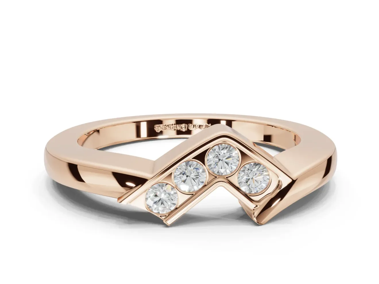 Round Lab-Grown Diamond Channel Set Chevron Wedding Band | V Front | Rose Gold