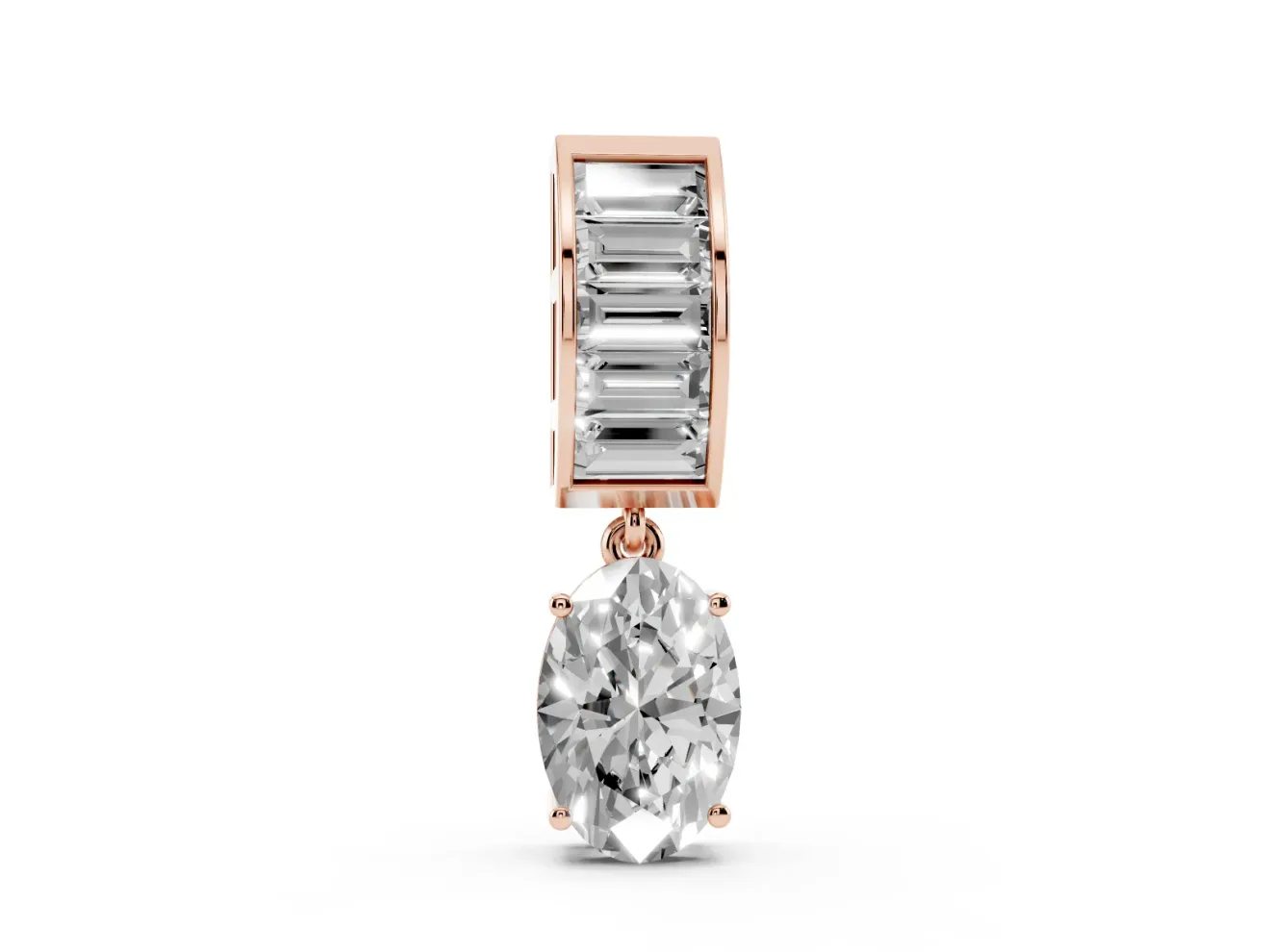 Oval and Baguette Lab-Grown Diamond Drop Pendant Necklace | Channel-Set Bail | Rose Gold