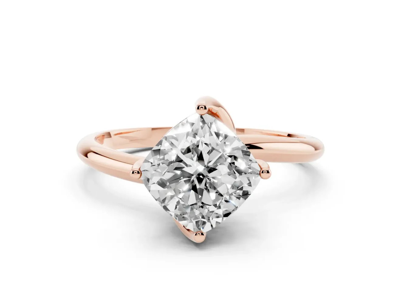 Cushion Cut Bypass Solitaire Engagement Ring Setting | Plain Band | Rose Gold