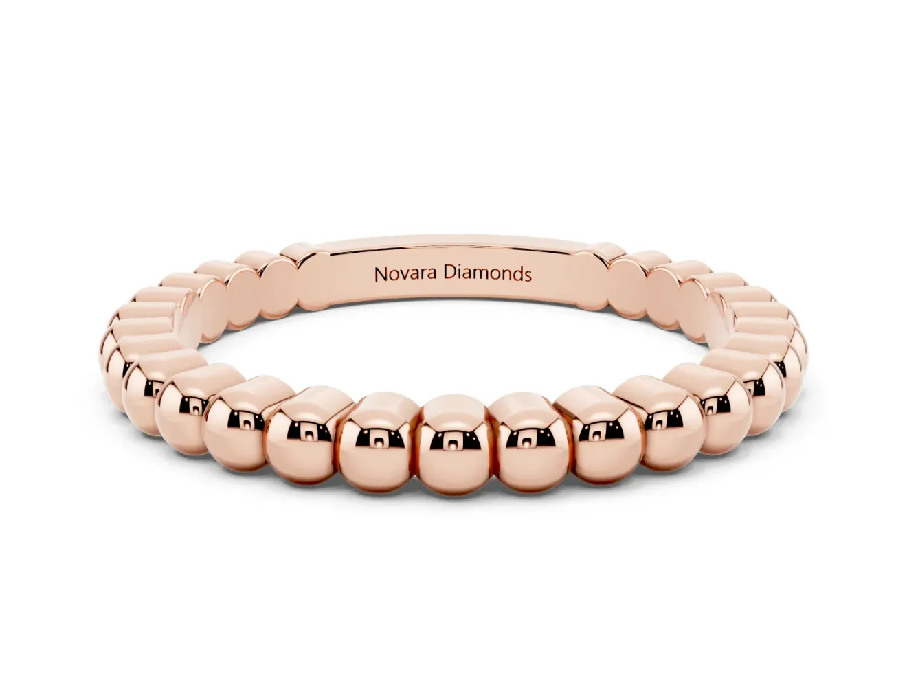 Slim Beaded Wedding Band | Polished Metal Beads | Rose Gold