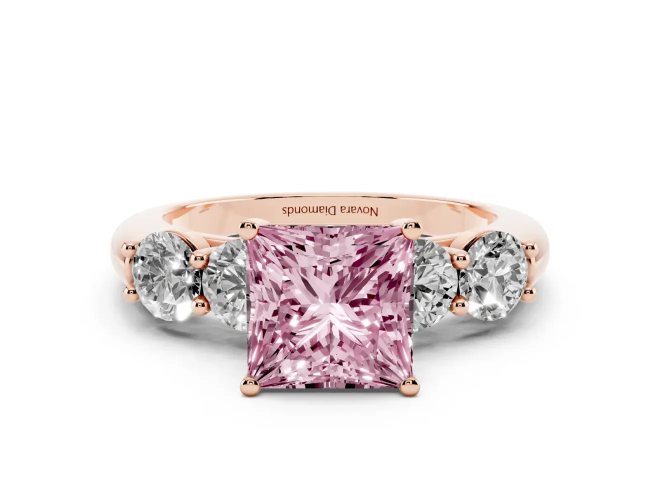 Princess Cut Five Stone Engagement Ring Setting for a Fancy Pink Lab-Grown Diamond | Prong Set Side Stones | Rose Gold